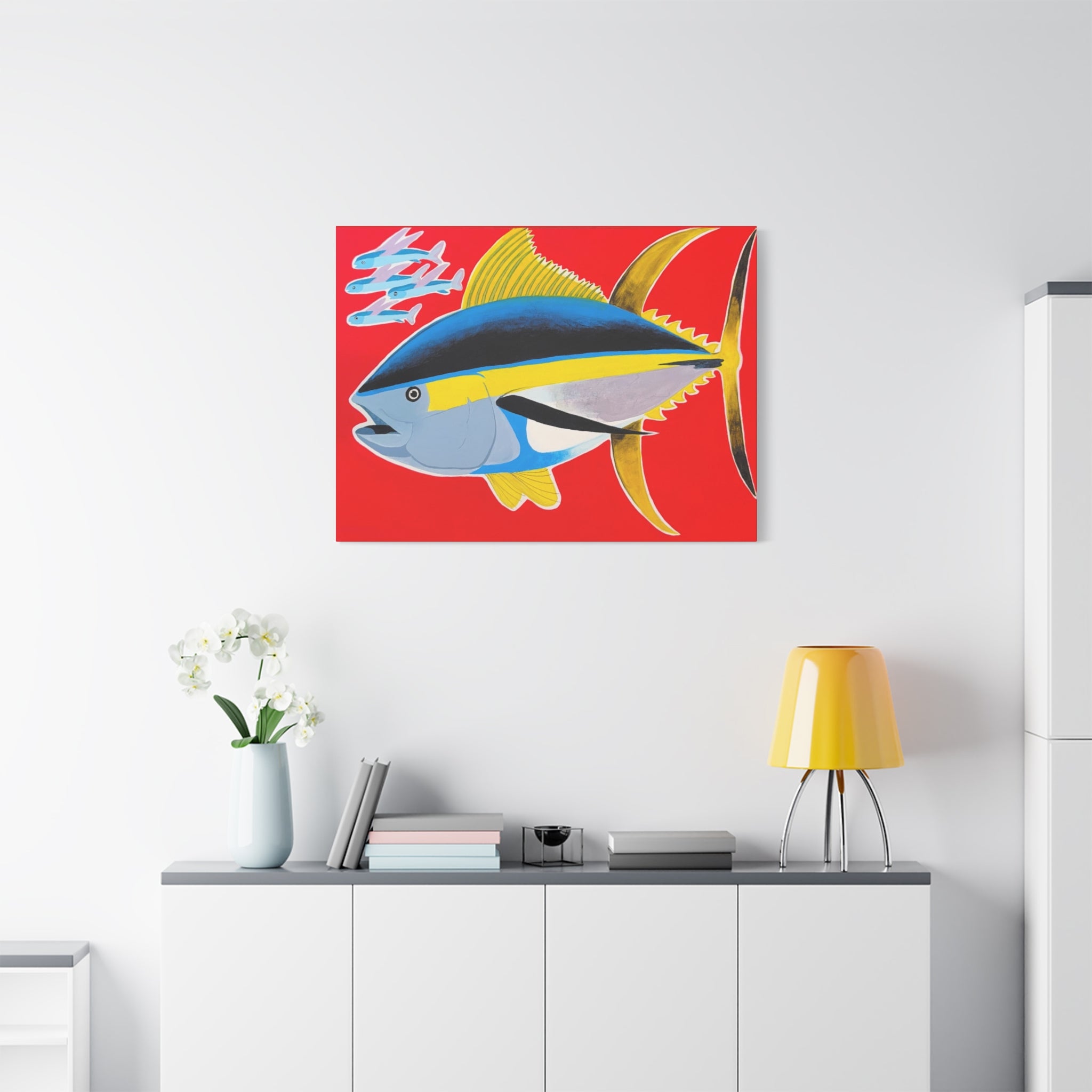 Big Red - Yellowfin Tuna Canvas Print on Red Matte Stretched Canvas