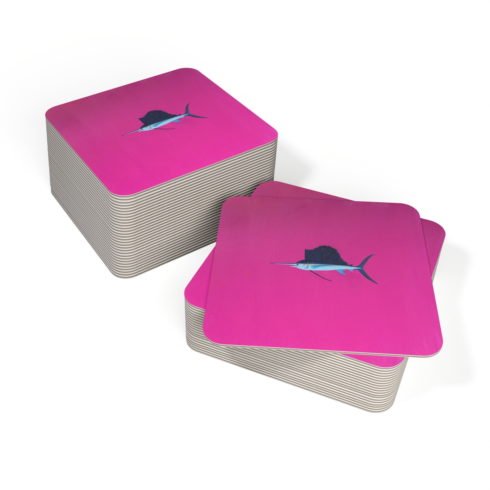 Marlin Beach Coasters (Set of 50/100) — Bright Pink Sailfish Drink Coasters