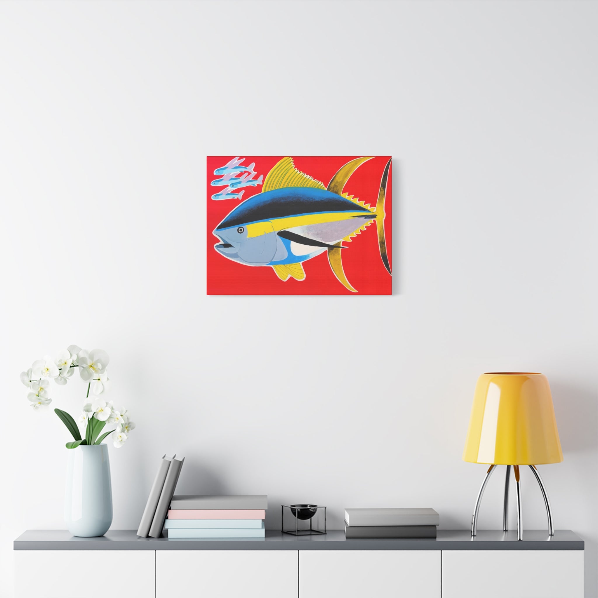 Big Red - Yellowfin Tuna Canvas Print on Red Matte Stretched Canvas